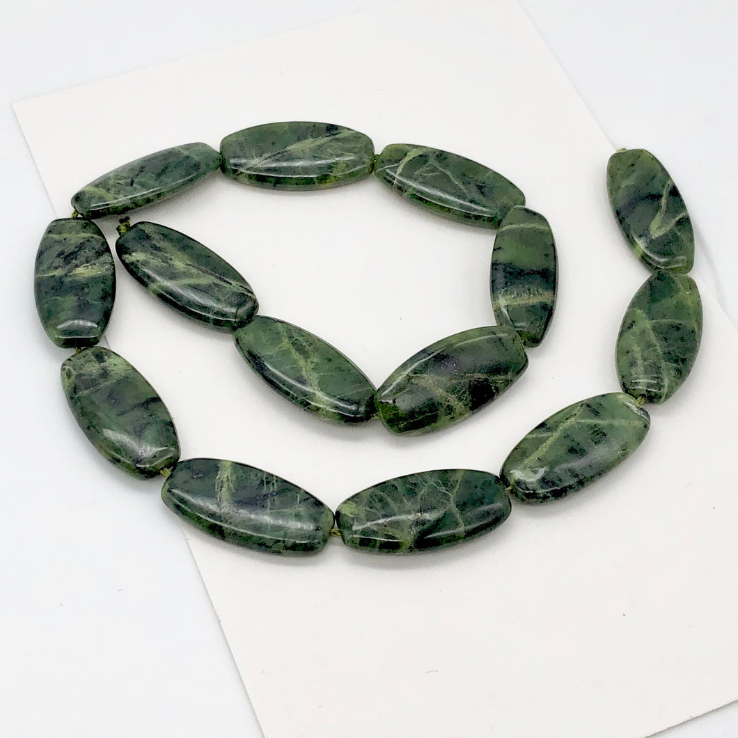 Translucent Flat Squared Oval Nephrite Jade Bead Strand | 18x14x5mm | 14 Beads |