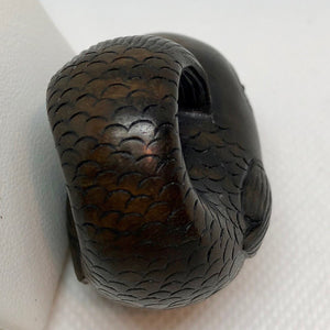 Carved & Signed Fish Dark Teak Ojime/Netsuke Bead - PremiumBead Alternate Image 4