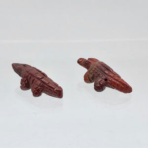 Red Gators 2 Carved Jasper Alligator Beads | 28x11x7mm | Red - PremiumBead Alternate Image 8