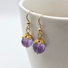 Load image into Gallery viewer, Royal Natural Amethyst 22K Gold Over Solid Sterling Earrings 310453A1x - PremiumBead Primary Image 1
