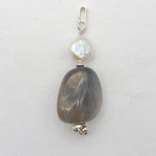 Load image into Gallery viewer, Moonstone Chatoyant Sterling Silver and Pearl Drop Pendant | 2&quot; Long | Silver |
