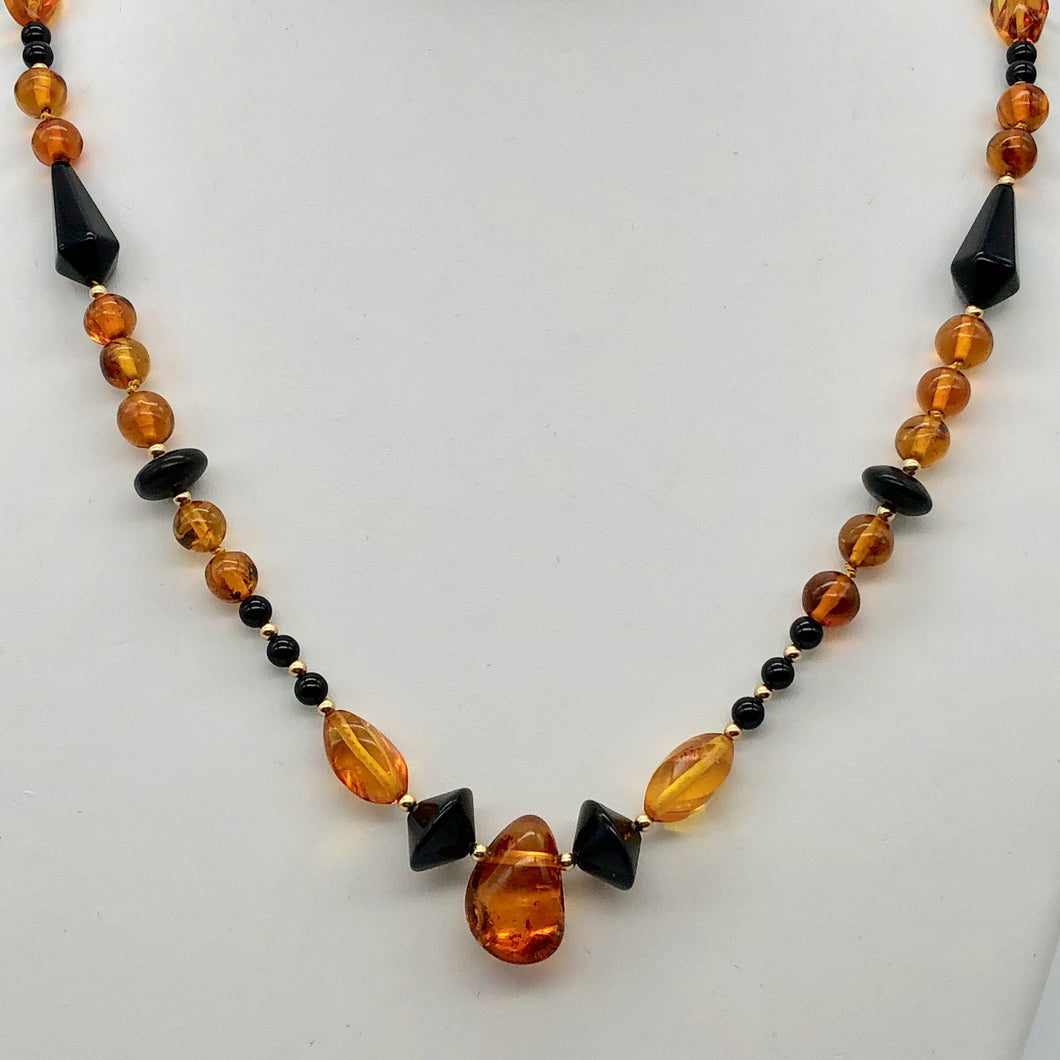 Beautiful Sparkling Amber and Onyx Bead 30