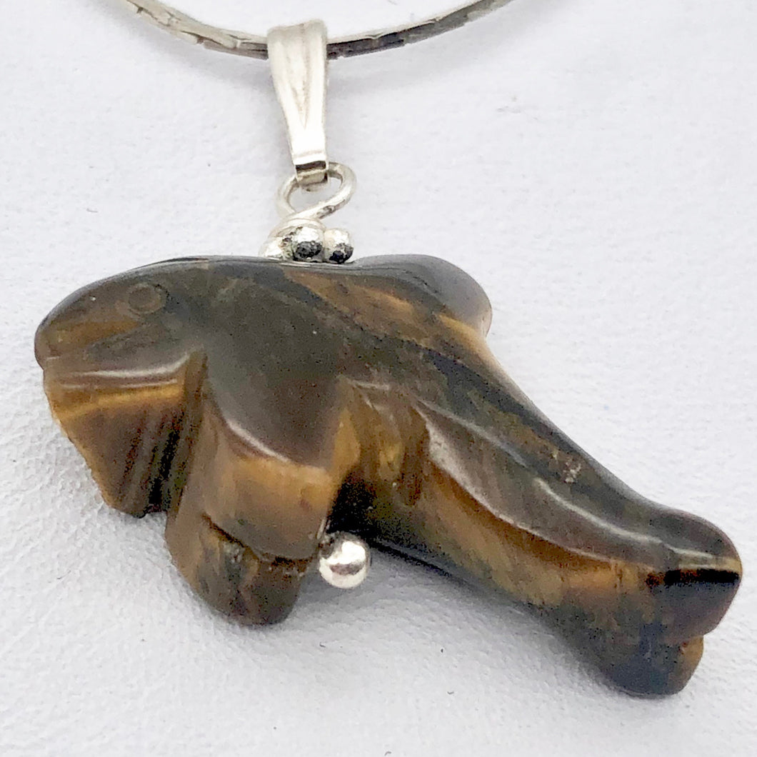 Tiger Eye Dolphin Pendant Necklace | Semi Precious Stone Jewelry | Silver | - PremiumBead Primary Image 1