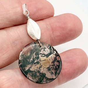 Limbcast Moss Agate Sterling Silver Pendant | 28x2mm | Clear/Green | 2 1/4" Long