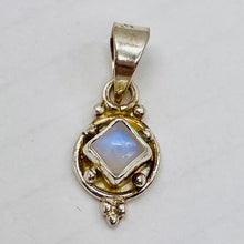 Load image into Gallery viewer, Moonstone Sterling Silver 5x5mm Square | 1&quot; Long | Blue White | 1 Pendant |
