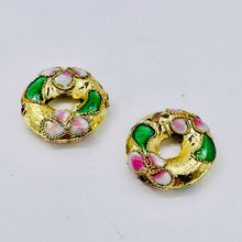 Load image into Gallery viewer, 2 Golden Flowers Cloisonne Pi Circle 15x4mm(3.5mm opening) Beads 8637B
