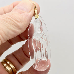 Carved Quan Yin Goddess Quartz 14Kgf Pendant | 55x22x12mm | - PremiumBead Alternate Image 4