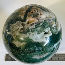 Load image into Gallery viewer, Moss Agate Druzy Quartz Crystal Meditation Sphere | 75mm | Green/White | 1 |
