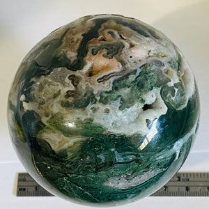 Moss Agate Druzy Quartz Crystal Meditation Sphere | 75mm | Green/White | 1 |