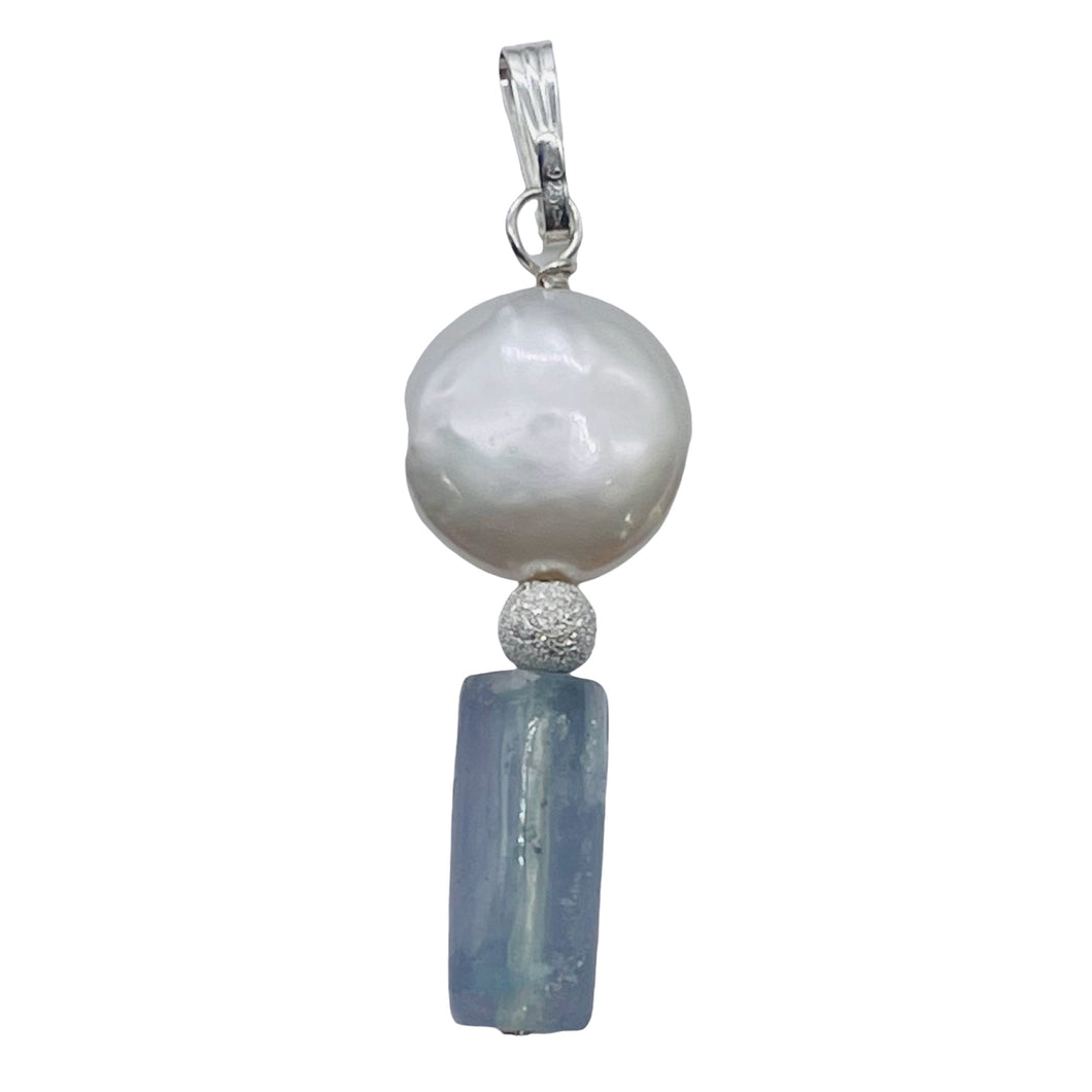 Coin Pearl and Fluorite Sterling Silver Pendant | 1 1/2