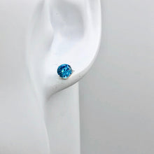 Load image into Gallery viewer, December Birthstone 5mm Lab Blue Zircon Sterling Silver Earrings - PremiumBead Alternate Image 3
