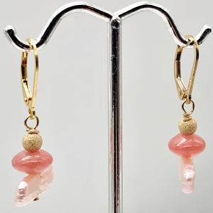 Gem Quality Rhodochrosite Pearl Drop Golden Lever Back Earrings - PremiumBead Alternate Image 6