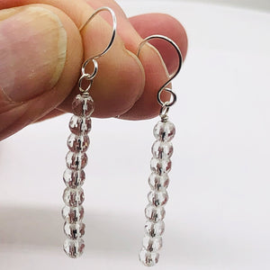 Quartz AAA Crystal Sterling Silver Dangle Earrings| 1 3/4" Long | Clear | 1 Pair