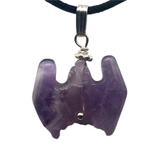 Load image into Gallery viewer, Carved Amethyst Bat Sterling Silver Pendant | 1 inch long | Purple |
