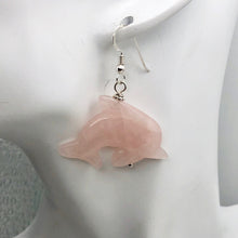 Load image into Gallery viewer, Rose Quartz Sterling Silver Dolphin Drop/Dangle Earrings| 1 3/4&quot; Long | Pink |

