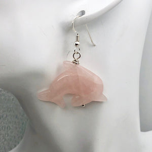Rose Quartz Sterling Silver Dolphin Drop/Dangle Earrings| 1 3/4" Long | Pink |