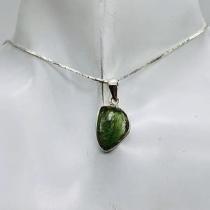 Moldavite Sterling Silver Drop | 1" Long | Green | 1 Pendant |