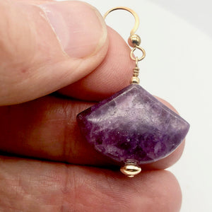 Natural Lepidolite 14Kgf Earrings | 1 3/4" Long | Purple | Fan cut | 1 pair | - PremiumBead Alternate Image 5