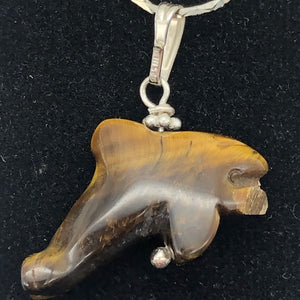 Tiger Eye Dolphin Pendant Necklace | Semi Precious Stone Jewelry | Silver | - PremiumBead Alternate Image 3