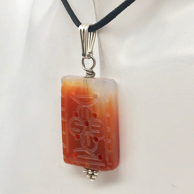 Hand Carved Carnelian Agate & Sterling Silver Pendant | 28.5x19mm | 1.94