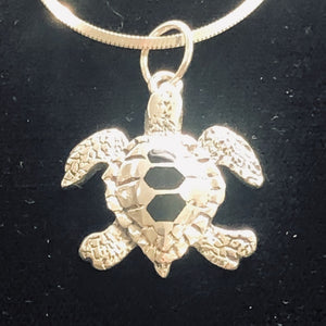 Turtle in Sterling Silver with Onyx Accent Pendant | 1 1/4" Long | Silver |