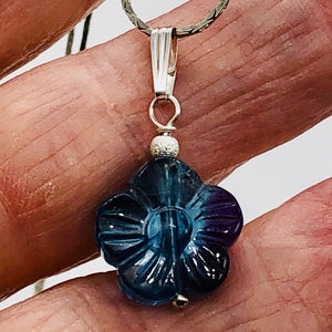 Custom Focal Fluorite Flower Sterling Silver Pendant | Blue Purple | 1" Long |