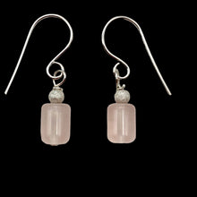 Load image into Gallery viewer, Madagascar Rose Quartz Tube Bead Sterling Silver Semi Precious Stone Earrings

