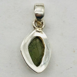 Moldavite Sterling Silver Drop | 1" Long | Green | 1 1" Long |