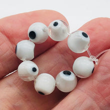 Load image into Gallery viewer, Lampwork Glass Eye 14" Strand Round Beads | 8 mm | White | 48 Beads }
