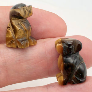 Faithful Puppy! 2 Tiger Eye Hand Carved Dog Beads | 22x15x15mm | Golden Brown