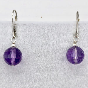Faceted 10mm Amethyst 925 Sterling Silver Drop/Dangle Lever Back Earrings - PremiumBead Alternate Image 2