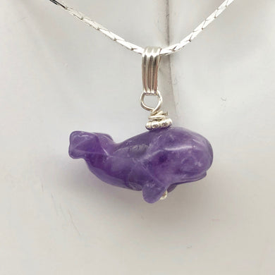 Purple Amethyst Whale and Sterling Silver Pendant | 7/8
