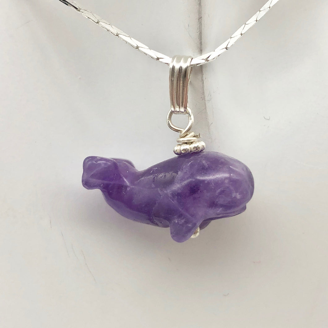 Purple Amethyst Whale and Sterling Silver Pendant | 7/8