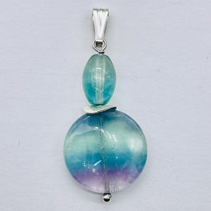 Fluorite Sterling Silver Goddess Dangle Pendant | 2" Long | Blue/Purple | 1 |