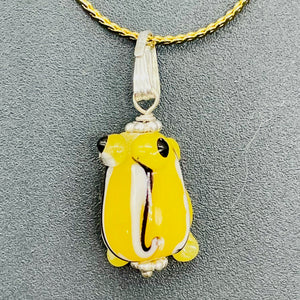 Lampwork Frog Sterling Silver Frog | 1" Long | Yellow | 1 Pendant |