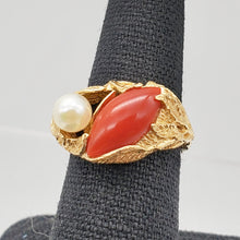 Load image into Gallery viewer, Natural Red Coral &amp; Pearl Carved Solid 14Kt Yellow Gold Ring Size 5.75 9982D - PremiumBead Alternate Image 8
