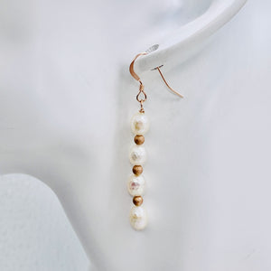 Faceted Pearl 14K Rose Gold Filled Dangle Earrings | 2" Long | White | 1 Pair |