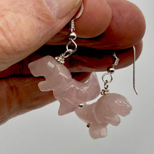 Load image into Gallery viewer, Rose Quartz Tyrannosaurus Rex Sterling Silver Drop Earrings| 1.5&quot; Long | Pink |
