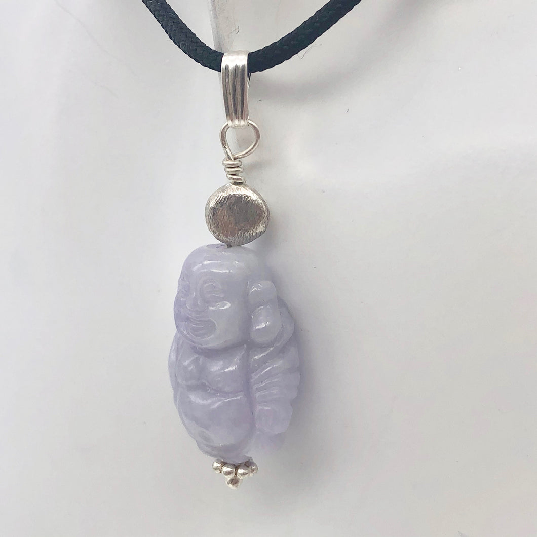 Hand Carved Lavender Jade Buddha Pendant with Silver Findings | 1 5/8