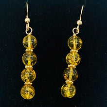 Load image into Gallery viewer, Amber 4 Bead 14K Gold Filled Drop/Dangle Earrings | 2&quot; Long | Yellow | 1 Pair |
