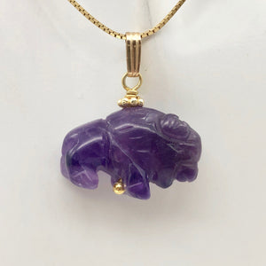 Amethyst Hand Carved Bison / Buffalo 14K Gold Filled 1" Long Pendant 509277AMG - PremiumBead Primary Image 1
