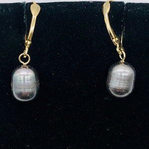 South Sea Pearl Drop 14K Gold Earrings | 1" Long | Silver/Black | 1 Pair |