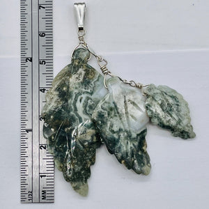 Ocean Jasper Leaf Sterling Silver Drop/Dangle Pendant | 3" Long | Green/White |