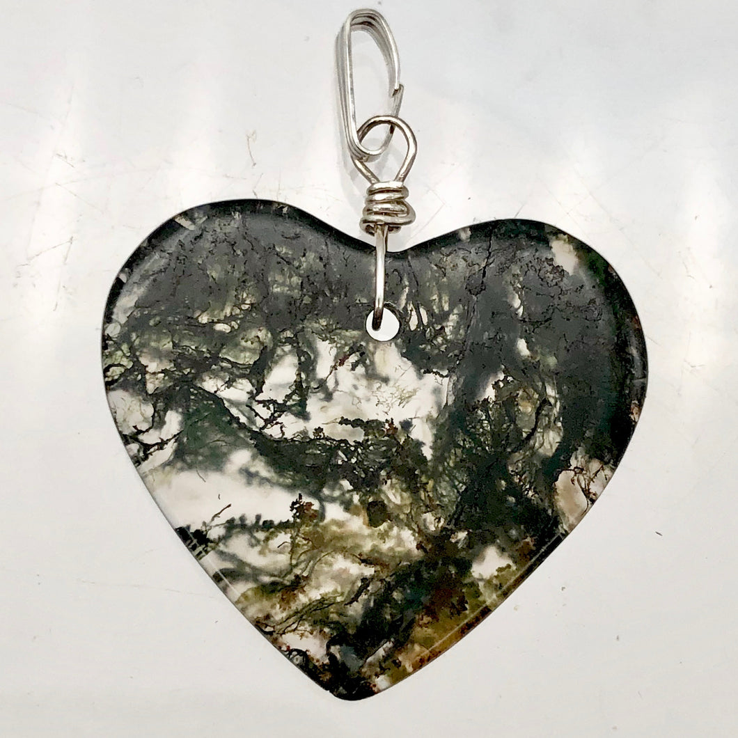 Limbcast Agate Agate Valentine Heart Silver Pendant | 30x26x2mm | Moss Green | - PremiumBead Primary Image 1