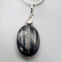 Load image into Gallery viewer, Hypersthene Sterling Silver Pendant |1 3/4 inch long | Silver-black | Oval | - PremiumBead Primary Image 1
