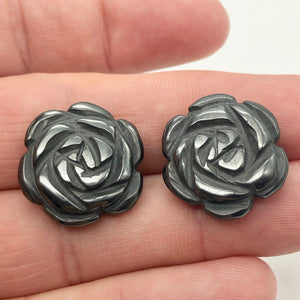 Bloomin' Carved Hematite Rose Flower Figurine Worry Stone | 21x7mm | Silver Black - PremiumBead Alternate Image 10