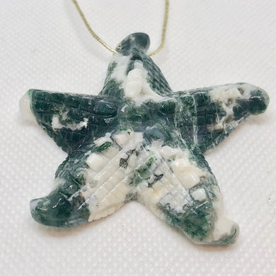 Tree Agate Carved Starfish Pendant Bead | 60x56x10mm | White with Forst Green - PremiumBead Primary Image 1