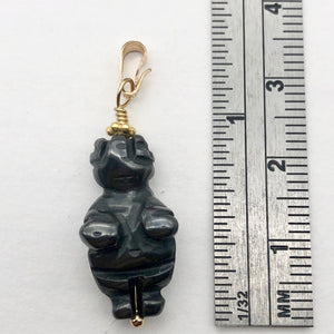 Hand Carved Hematite Goddess of Willendorf 14Kgf Pendant| 1 1/2" long| Black | - PremiumBead Alternate Image 4