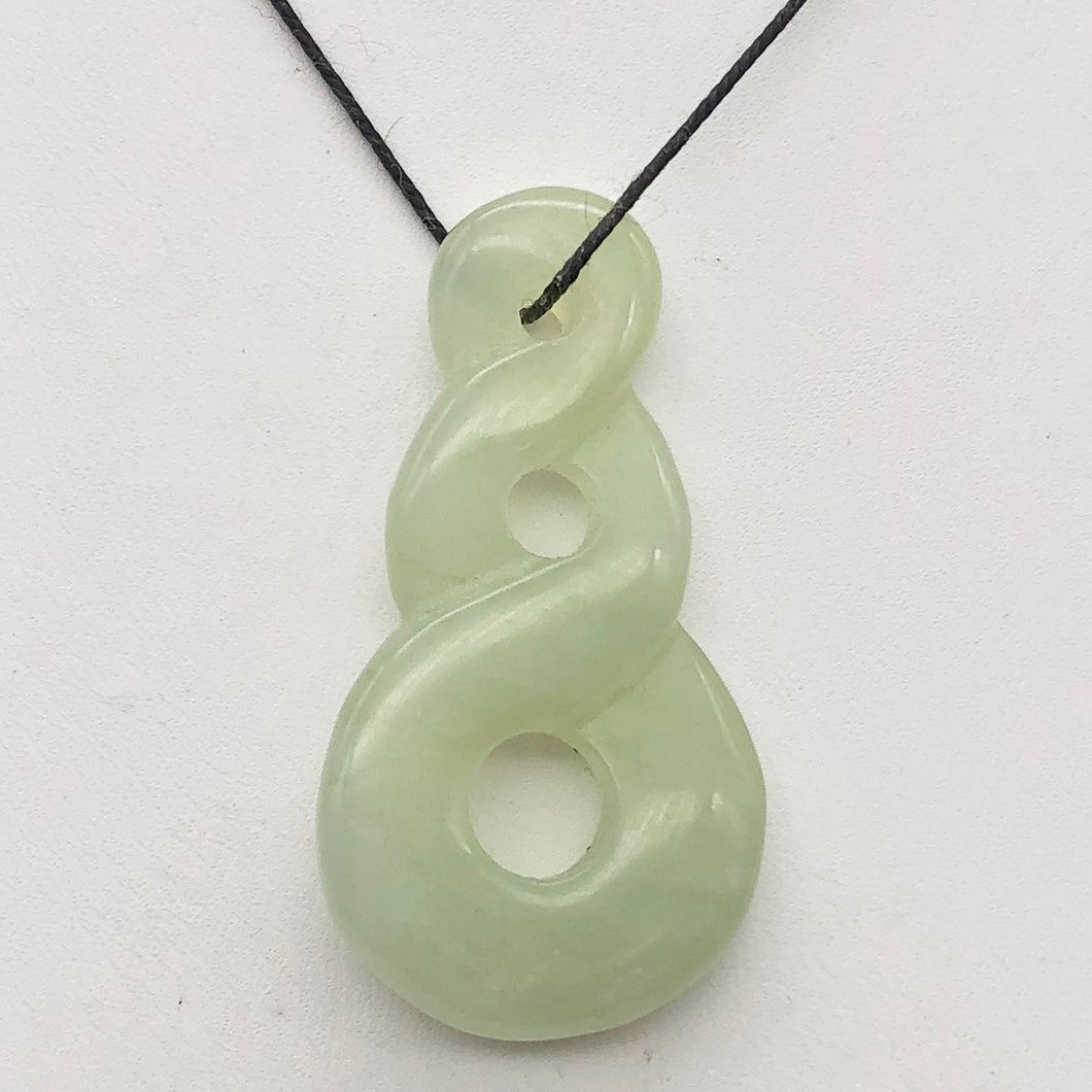 Hand Carved Natural Serpentine Infinity Pendant with Simple Black Cord 10821M | 45x22.5x5.5mm | Light Green - PremiumBead Primary Image 1