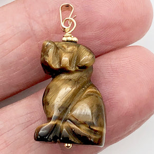 Tiger Eye Dog Pendant Necklace | Semi Precious Stone Jewelry | 14K Gold Filled |